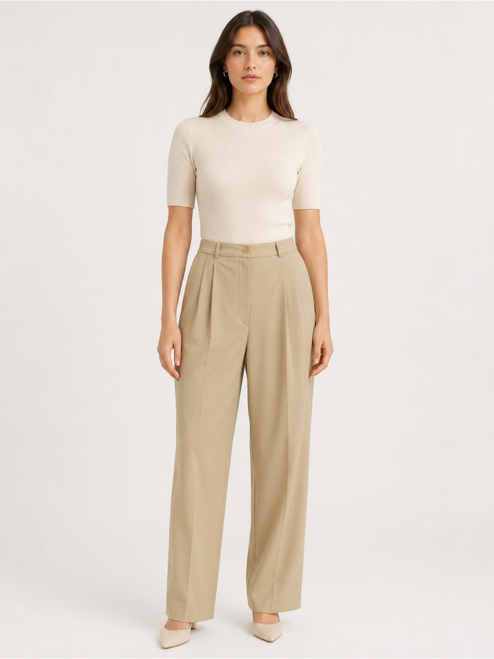 Bernard Zins Saks Fifth Avenue Wool Pleated Trousers Size 10 Beige Made France